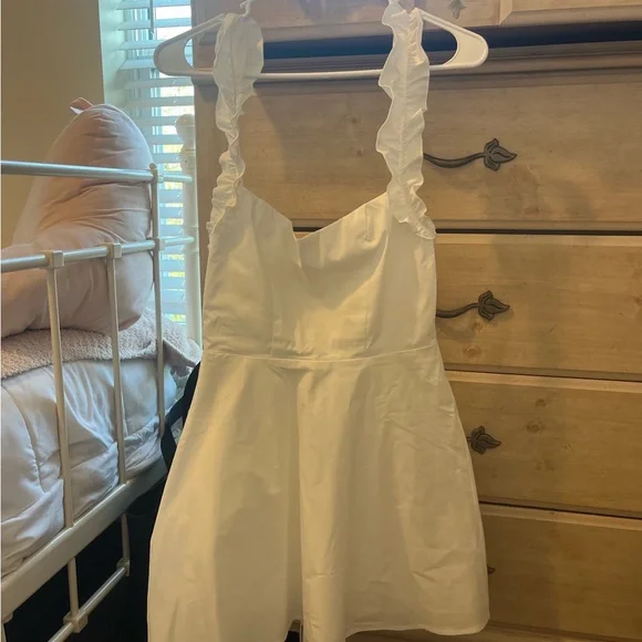 White Ruffle Strap Mini Dress - Picture 2 of 4